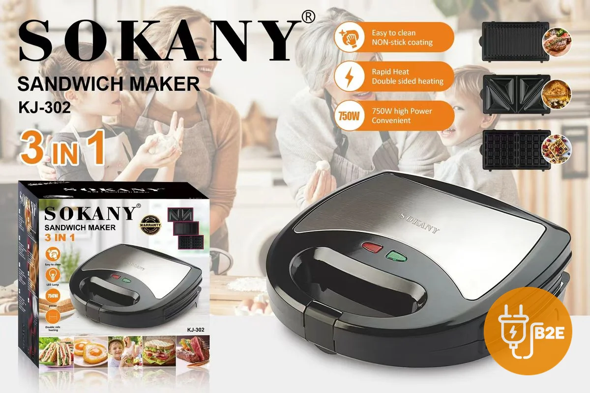 Sokany 3-in-1 Sandwich Maker (KJ-302)