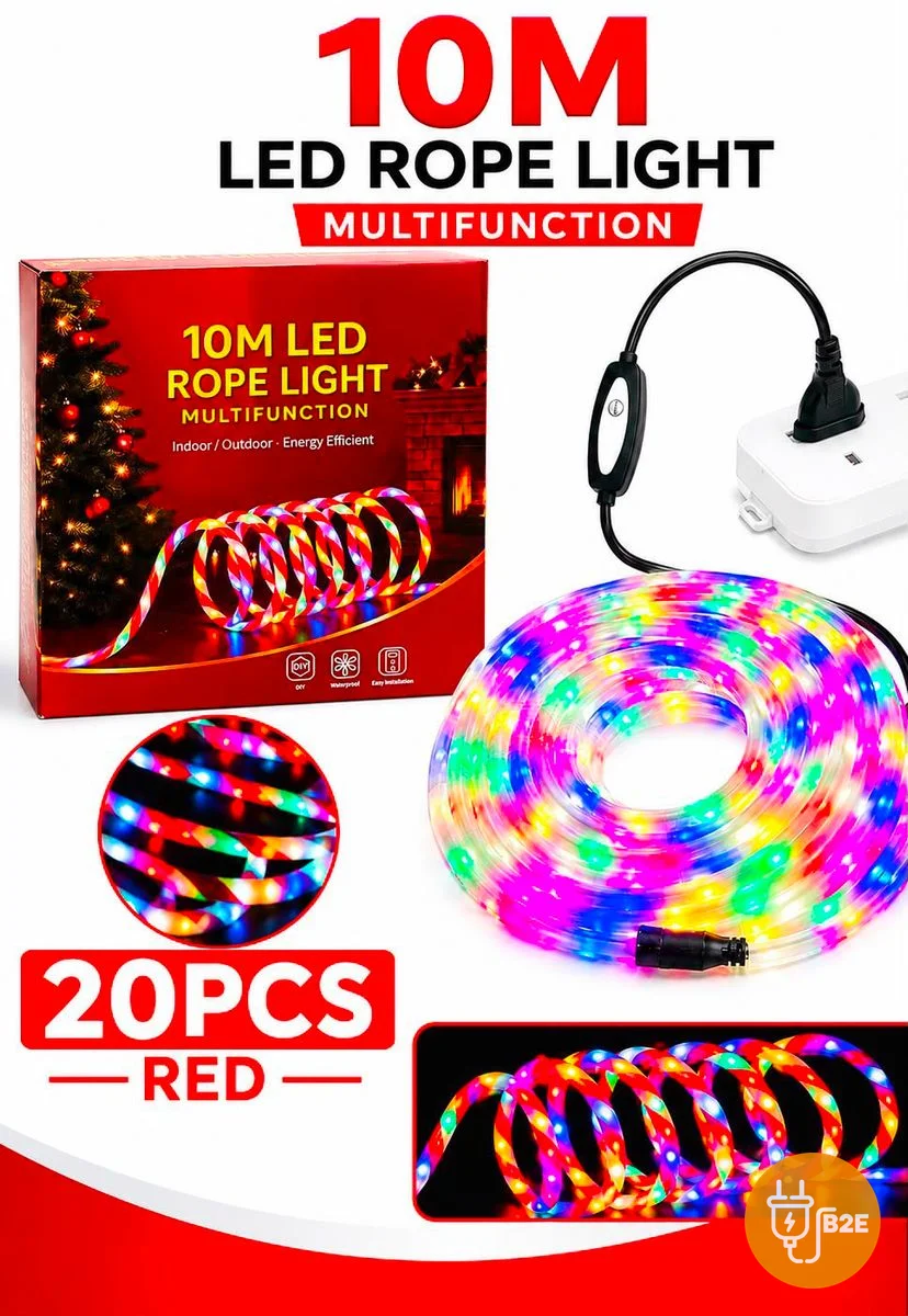 10m Multifunction LED Rope Light (Red/Multicolour)