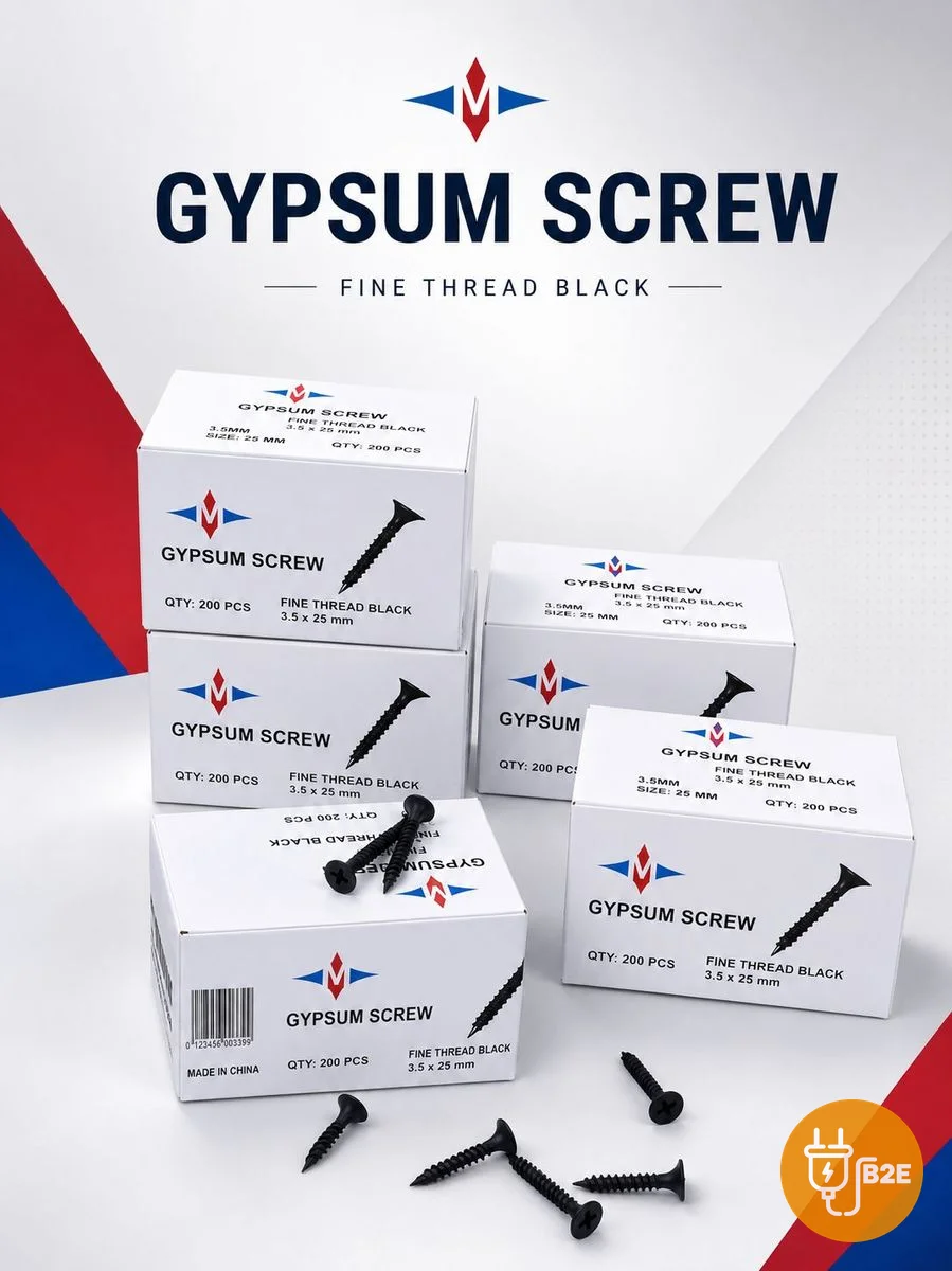 Black Fine-Thread Gypsum Screws (Pack)