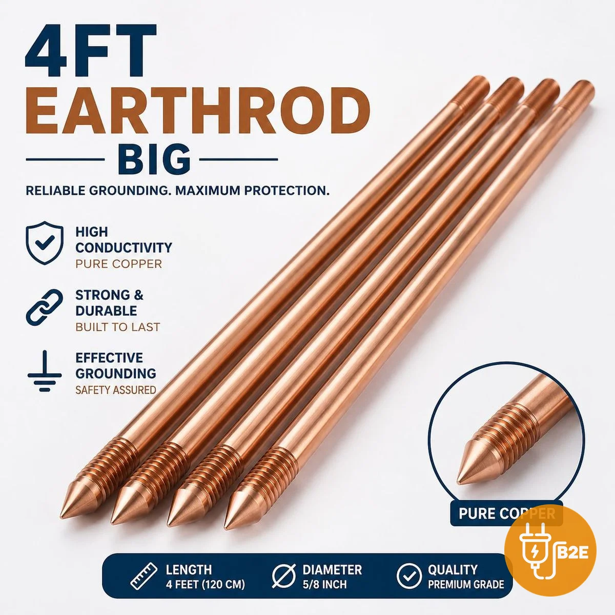 Copper Earth Rod — Big (4ft × 5/8")
