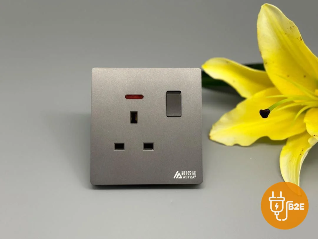 High Astra 13A Single Switched Socket with Neon — Grey