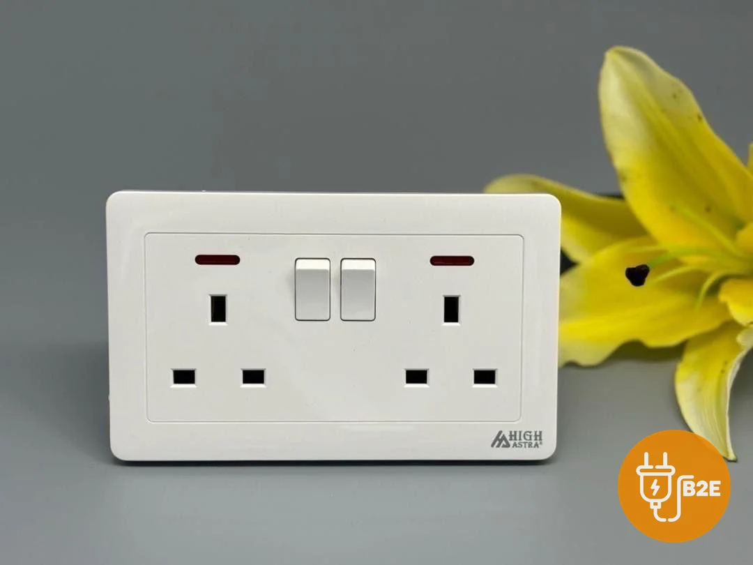 High Astra 13A Twin Switched Socket with Neons — White