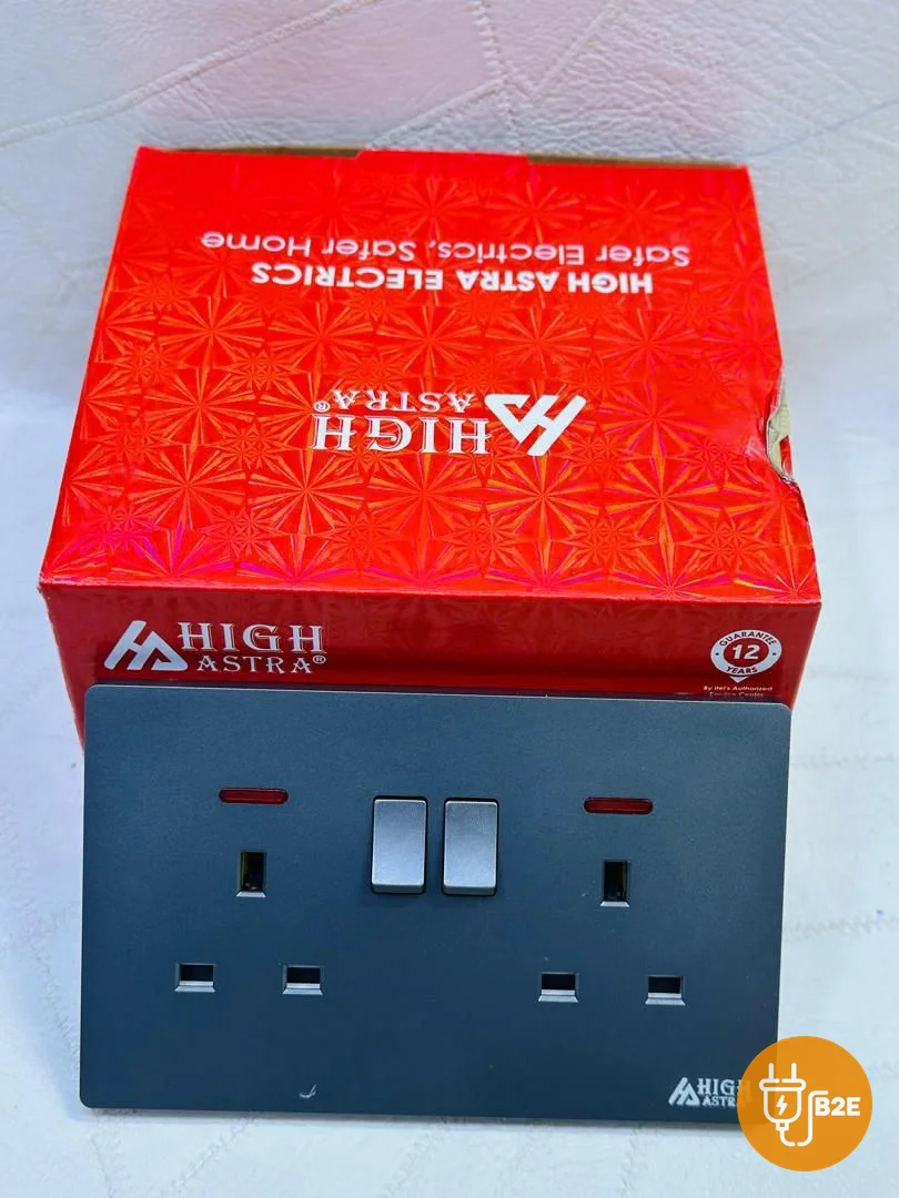 High Astra 13A Twin Switched Socket with Neons — Grey