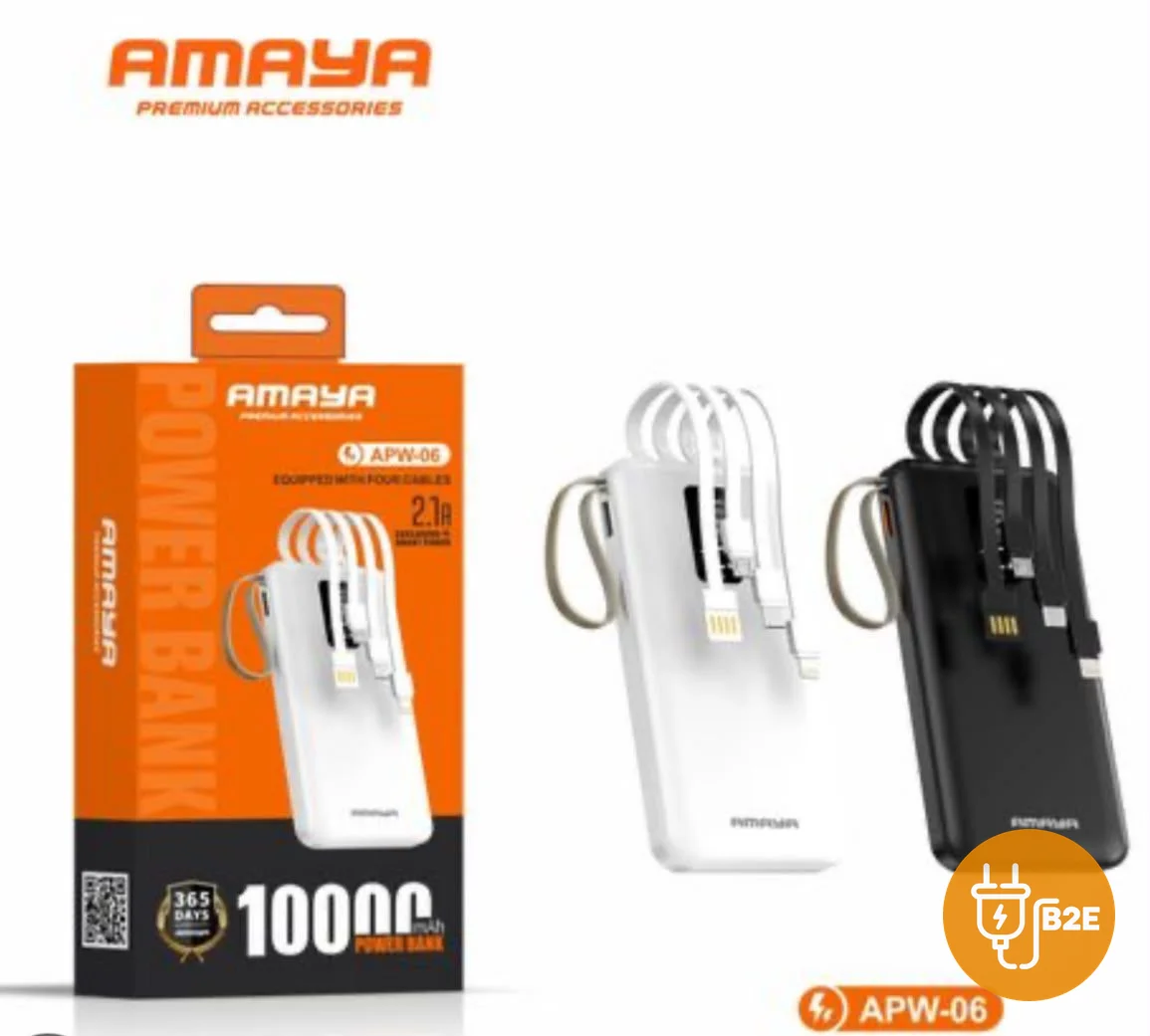 Amaya 10,000mAh Power Bank with 4 Built-in Cables (APW-06)