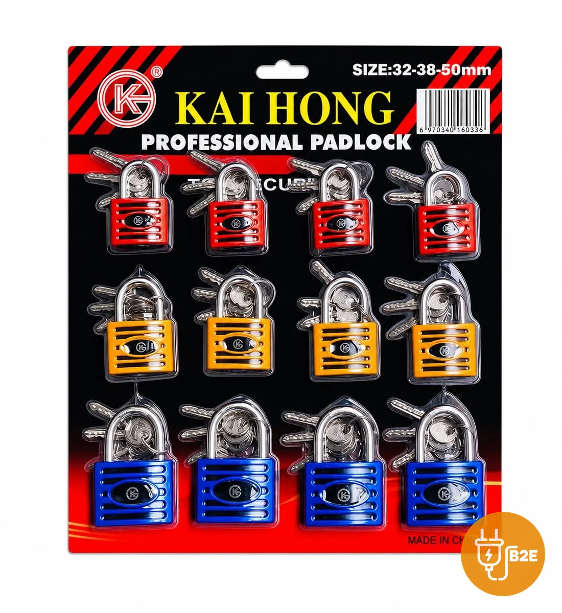 Kai Hong Padlocks — Card of 12 (32/38/50mm)