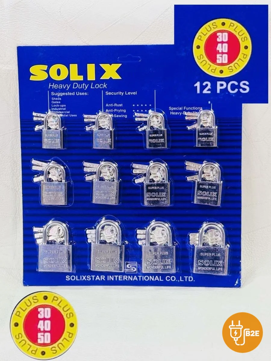 Solix Heavy Duty Padlocks — Card of 12 (30/40/50mm)