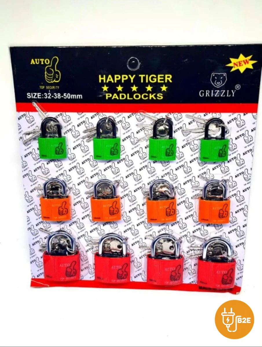 Happy Tiger Padlocks — Card of 12 (32/38/50mm)