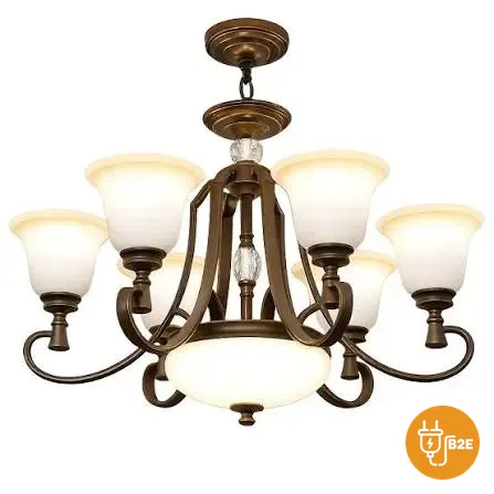 Classic 6-Arm Bronze Chandelier with Frosted Shades