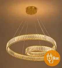 Gold Double-Ring Crystal LED Pendant