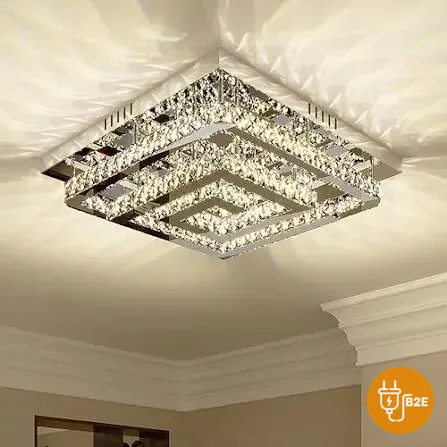 Square Two-Tier Crystal Flush-Mount Chandelier